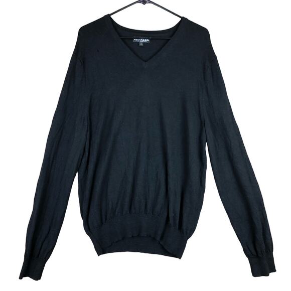 Express Mens Sweater Black 100% Extra Fine Merino Wool V Neck Large - Picture 1 of 13